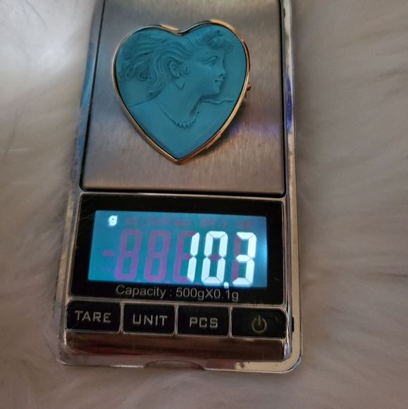 14k Y Gold Persian Turquoise Cameo brooch/pendant - Picture 4 of 8